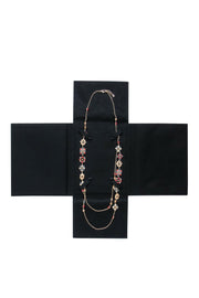 Current Boutique-Chanel - Pink & Blue Resin Stone Long "Chanel" Floral Necklace