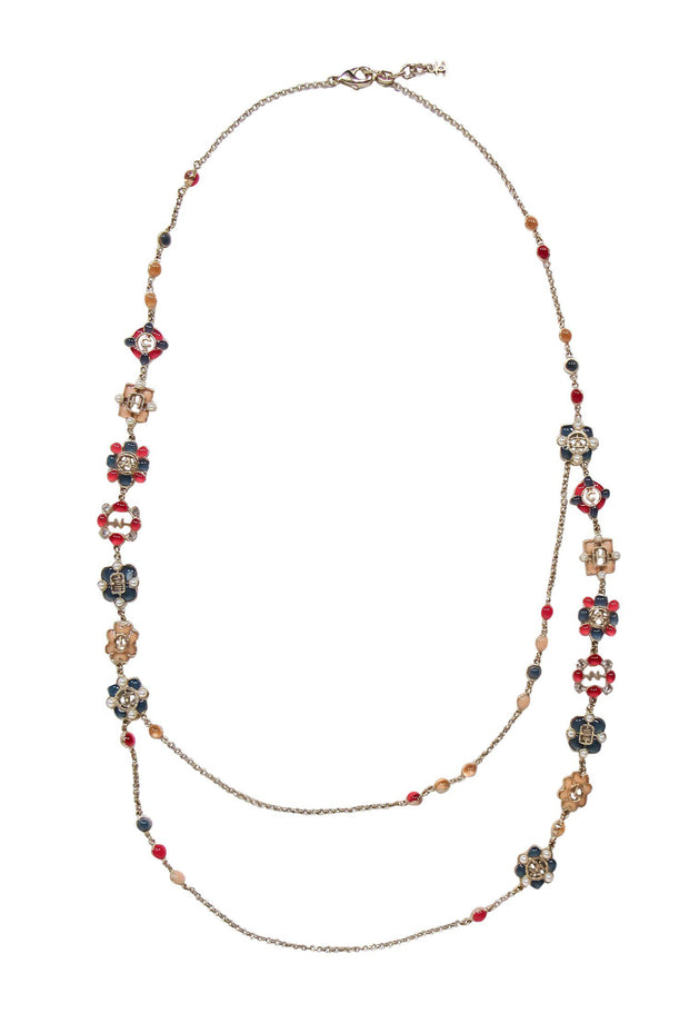 Current Boutique-Chanel - Pink & Blue Resin Stone Long "Chanel" Floral Necklace
