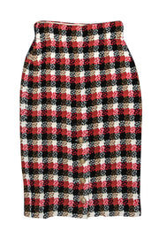 Chanel - Red, Brown, Black & White Plaid Tweed Pencil Skirt Sz 6 ...