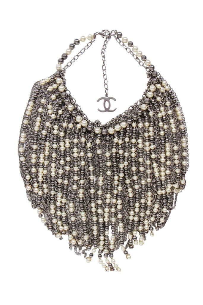 Chanel - Silver Chain & Faux Pearl Large Fringe Necklace – Current Boutique