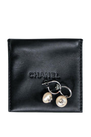Current Boutique-Chanel - Silver & Faux Pearl Open Hoop Earrings
