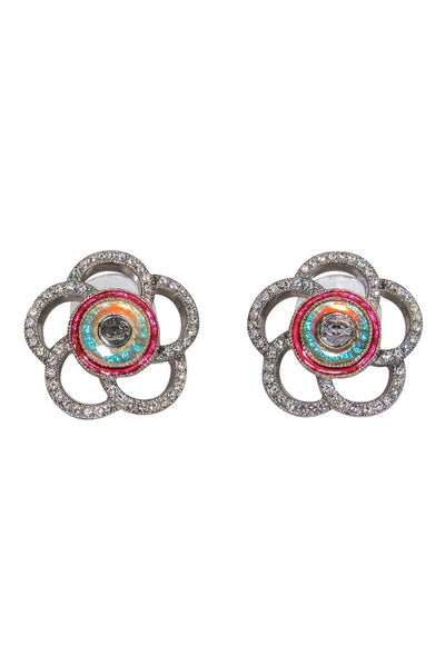 Current Boutique-Chanel - Silver & Multicolored Crystal & Resin Floral Stud Earrings