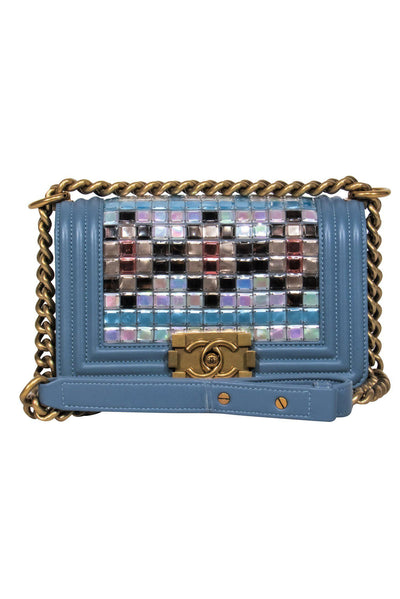 Current Boutique-Chanel - Slate Blue Mosaic Chain Boy Bag