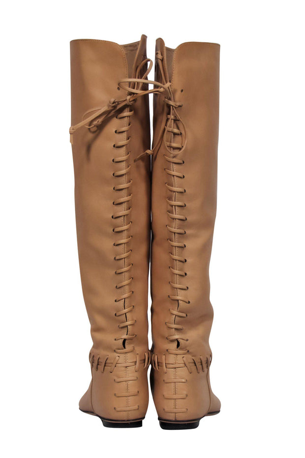 Current Boutique-Chanel - Tan & Black Leather Lace-Up Knee High Boots Sz 7