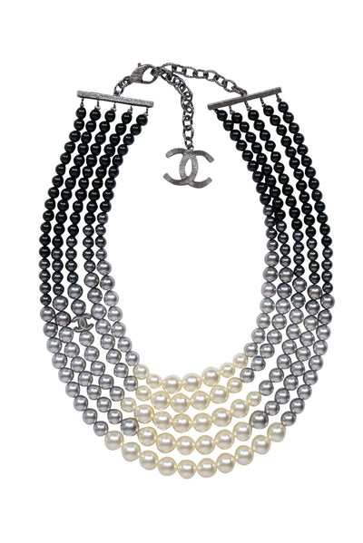 Current Boutique-Chanel - White & Black Ombre Multi-Layered Faux Pearl Necklace