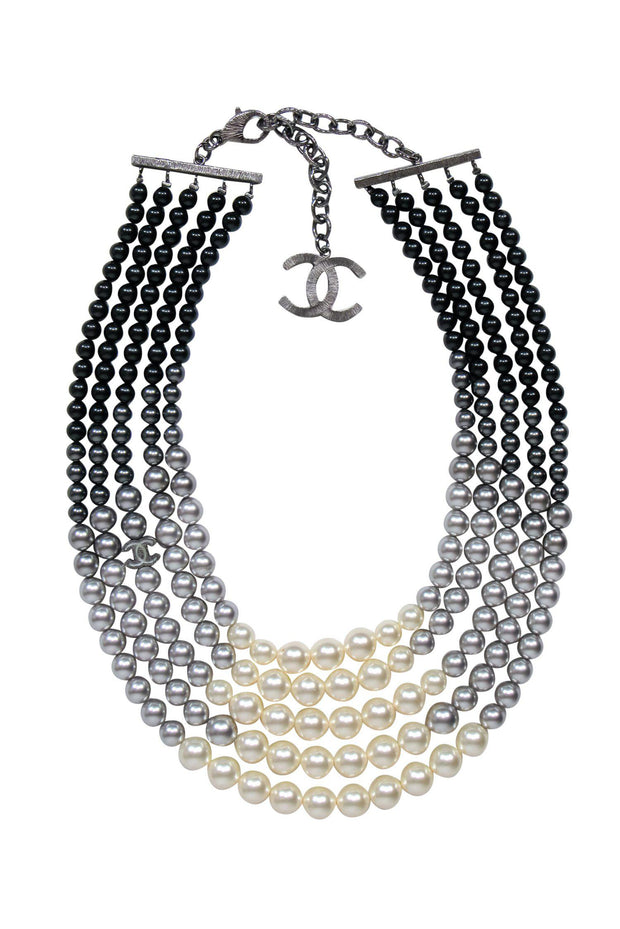 Chanel - White & Black Ombre Multi-Layered Faux Pearl Necklace