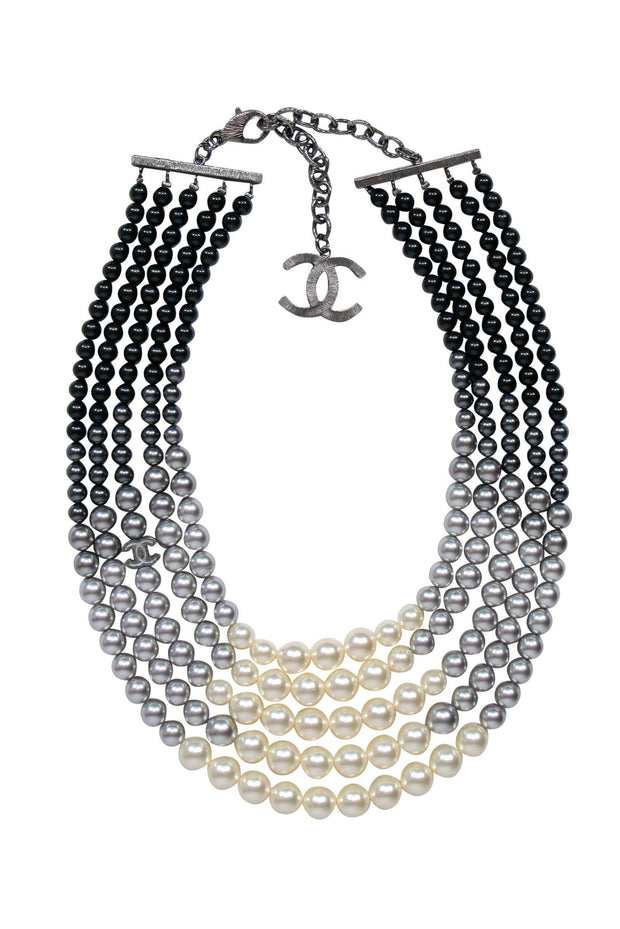 Current Boutique-Chanel - White & Black Ombre Multi-Layered Faux Pearl Necklace