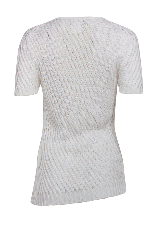 Chanel - White Loose Knit Short Sleeve Sweater Sz 8 – Current Boutique