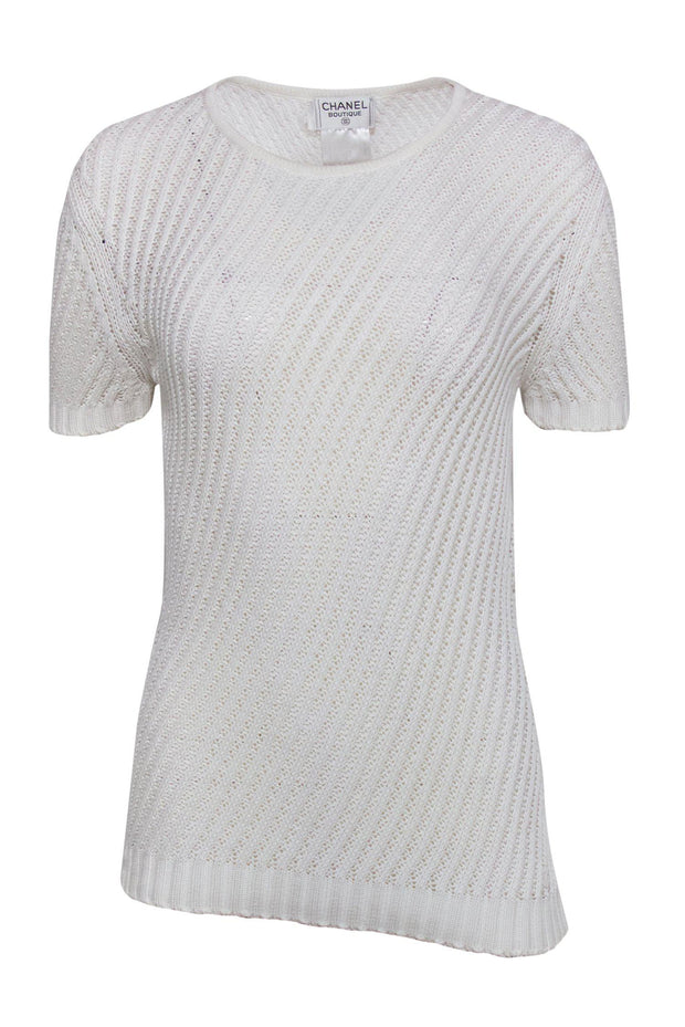 Current Boutique-Chanel - White Loose Knit Short Sleeve Sweater Sz 8