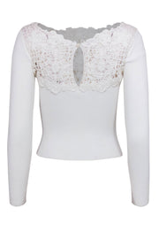 Current Boutique-Chanel - White Ribbed Crochet-Front Cropped Top Sz XS