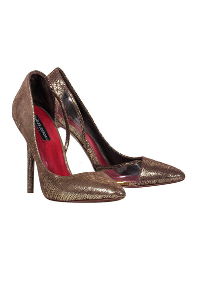 Current Boutique-Charles Jourdan - Gold Metallic Pointed Toe Pumps w/ Side Cutouts Sz 9