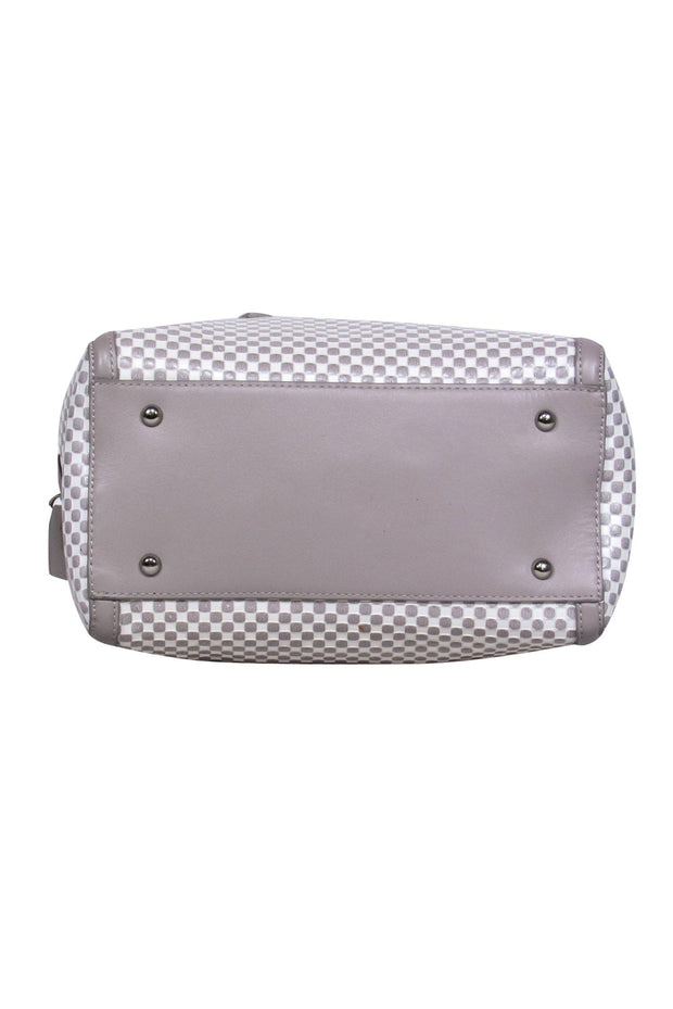 Current Boutique-Charles Jourdan - White & Gray Checkered Leather Mini Convertible Carryall