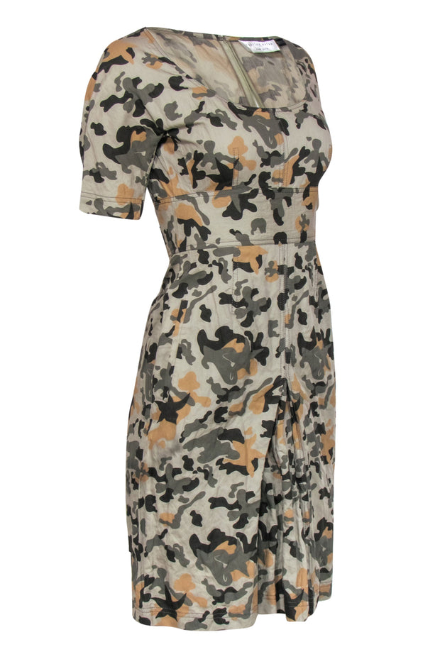 Current Boutique-Charles Nolan - Olive, Brown & Tan Camouflage Print Sheath Dress Sz 2