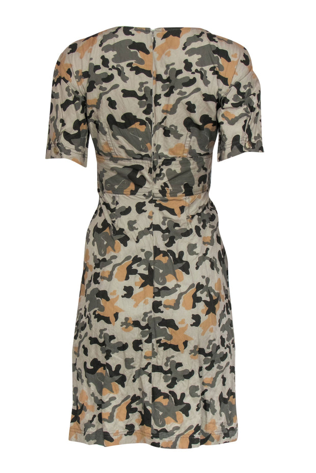 Current Boutique-Charles Nolan - Olive, Brown & Tan Camouflage Print Sheath Dress Sz 2