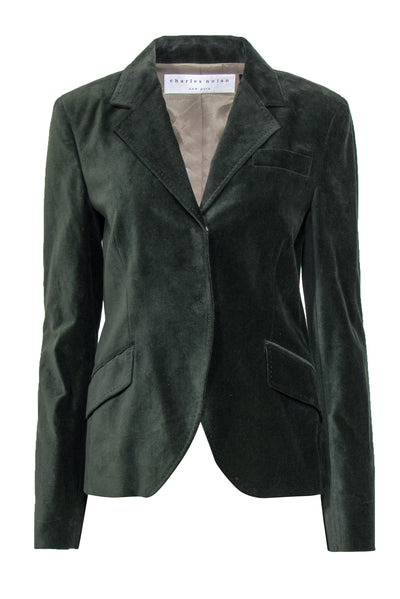 Current Boutique-Charles Nolan - Olive Green Velvet Cotton Two Button Blazer Sz 8
