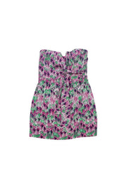 Current Boutique-Charlie Jade - Pink Purple & Green Print Strapless Silk Dress Sz S