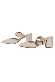 Current Boutique-Charlotte Stone - Cream Embossed Square Toe Buckle Heels Sz 7