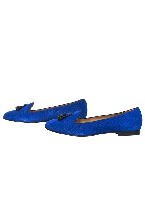 Current Boutique-Chatelles - Blue Suede Snakeskin Embossed Loafers w/ Tassels Sz 10