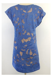 Current Boutique-Chelsea Flower - Blue & Tan Floral Eyelet Cotton Dress Sz S