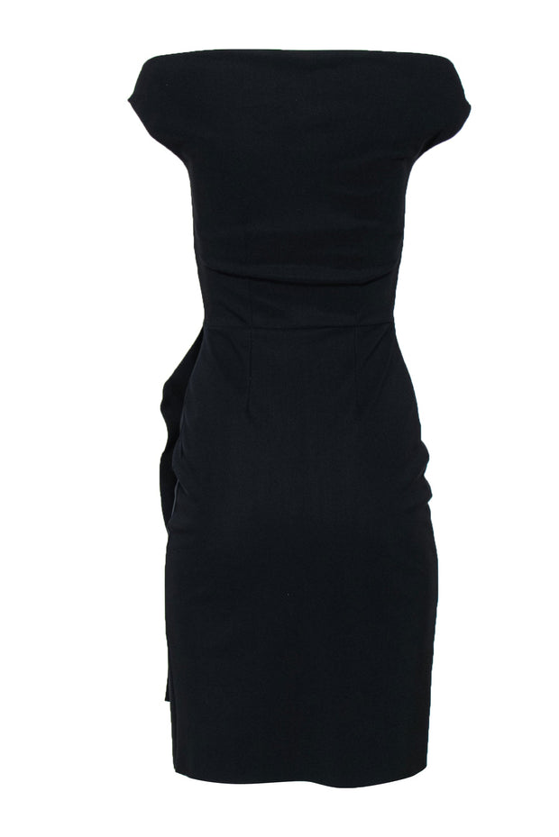 Current Boutique-Chiara Boni - Black Cowl Neck Cutout Sheath Dress w/ Ruching Sz 4