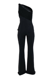 Current Boutique-Chiara Boni - Black One Shoulder Jumpsuit w/ Knotted Mesh Sz 8