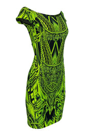 Current Boutique-Chiara Boni - Green & Black Printed Sheath Dress Sz 4