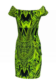 Current Boutique-Chiara Boni - Green & Black Printed Sheath Dress Sz 4