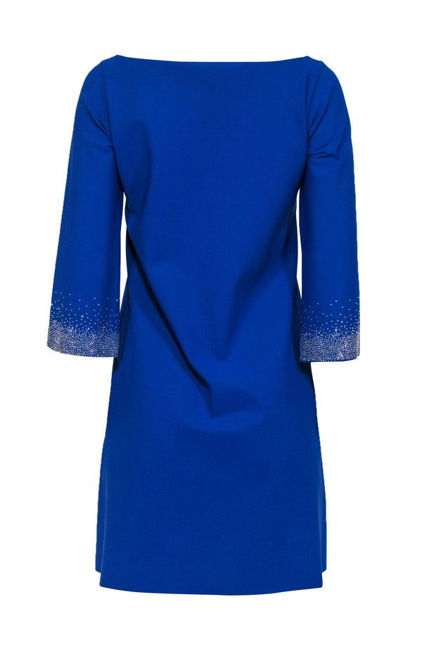 Current Boutique-Chiara Boni - Royal Blue Cropped Sleeve Shift Dress w/ Rhinestones Sz 12