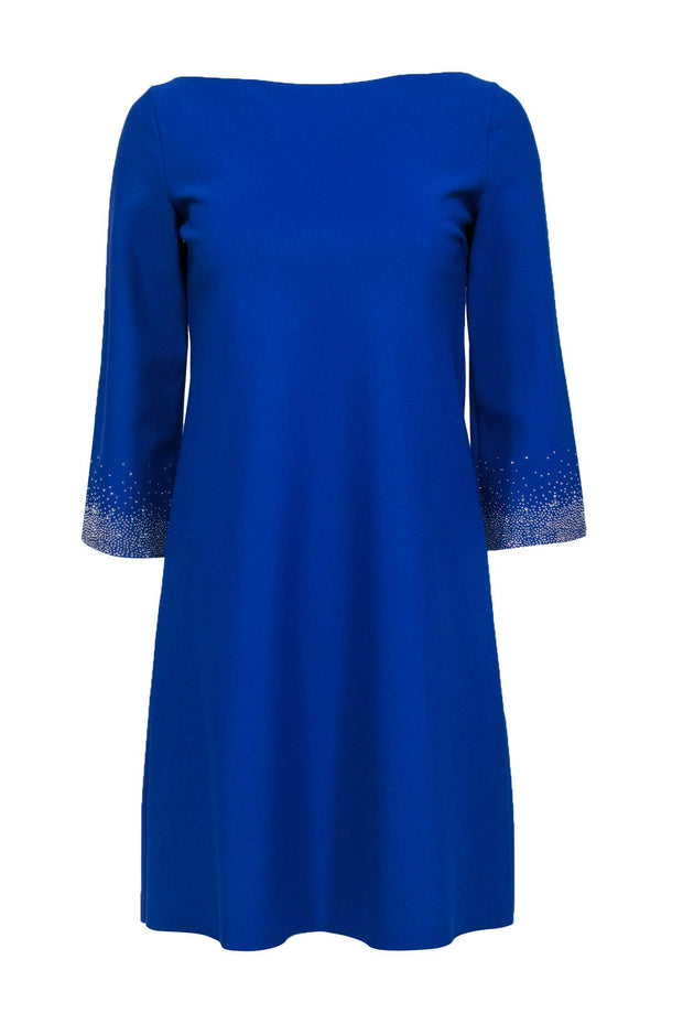 Current Boutique-Chiara Boni - Royal Blue Cropped Sleeve Shift Dress w/ Rhinestones Sz 12