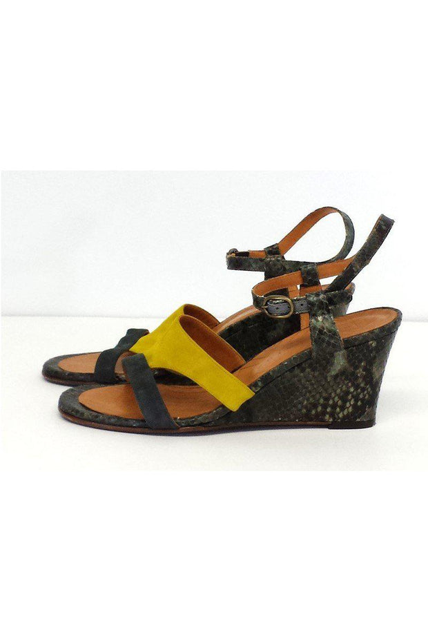 Current Boutique-Chie Mihara - Finde Suede & Leather Colorblock Wedge Sandals Sz 9