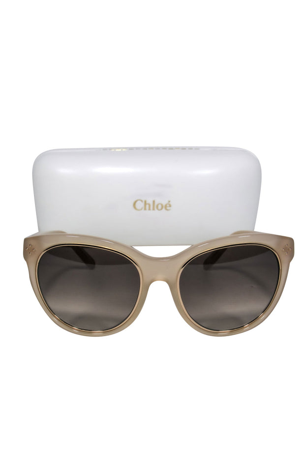 Current Boutique-Chloe - Beige Studded Cat Eye Sunglasses