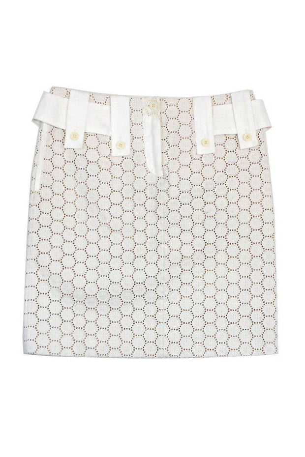 Current Boutique-Chloe - Cream Eyelet Overlay Silk & Cotton Skirt Sz 6
