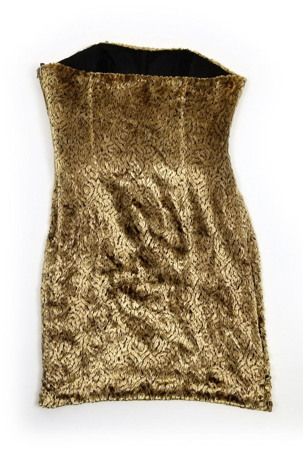 Current Boutique-Chloe - Gold Faux Fur Strapless Dress Sz 8
