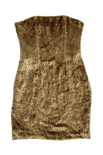 Current Boutique-Chloe - Gold Faux Fur Strapless Dress Sz 8