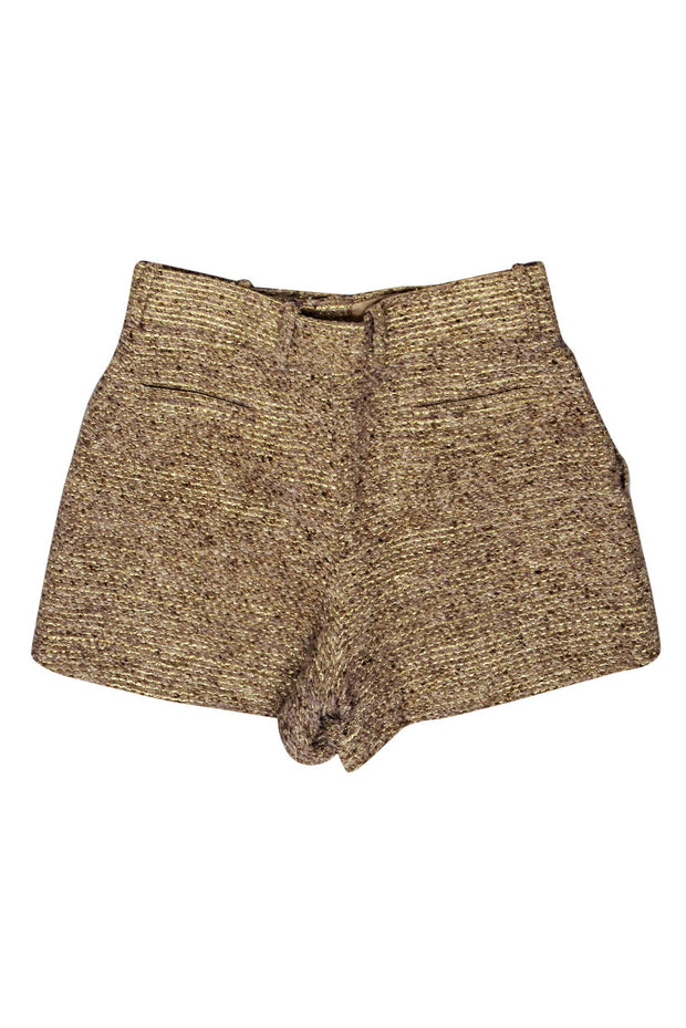 Current Boutique-Chloe - Gold Metallic Tweed High Waisted Shorts Sz 6