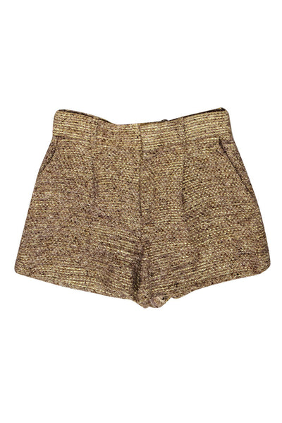 Current Boutique-Chloe - Gold Metallic Tweed High Waisted Shorts Sz 6