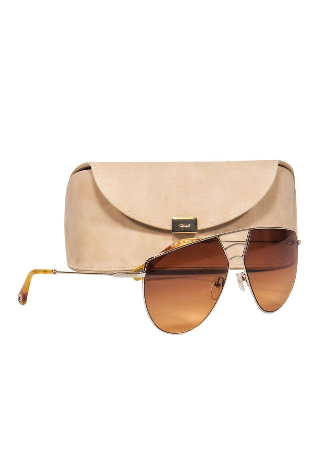 Current Boutique-Chloe - Gold Shield-Style Sunglasses w/ Cutouts