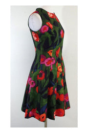 Current Boutique-Chloe - Green & Floral Pleated Sleeveless Dress Sz M
