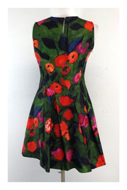 Current Boutique-Chloe - Green & Floral Pleated Sleeveless Dress Sz M