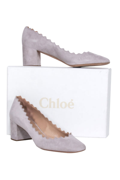 Current Boutique-Chloe - Light Grey Suede Scalloped Block Heel "Lauren" Pumps Sz 11