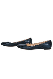 Current Boutique-Chloe - Navy Snakeskin Print Textured Scalloped Flats Sz 9.5