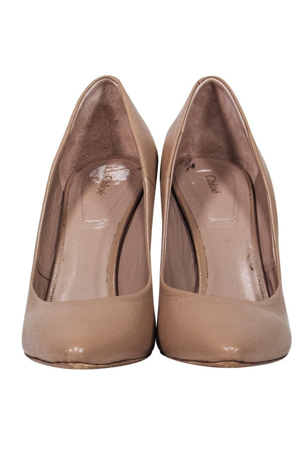 Current Boutique-Chloe - Nude Leather Chunky Heeled Pumps Sz 7.5