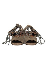 Current Boutique-Chloe - Olive Suede Lace-Up Wedge Sandals Sz 7