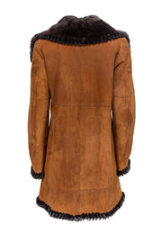 Current Boutique-Christia - Brown Suede Long Coat w/ Fur Collar & Lining Sz S