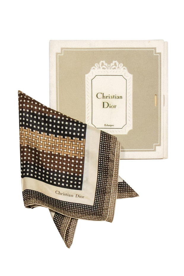 Current Boutique-Christian Dior - Beige & Brown Woven Print Scarf