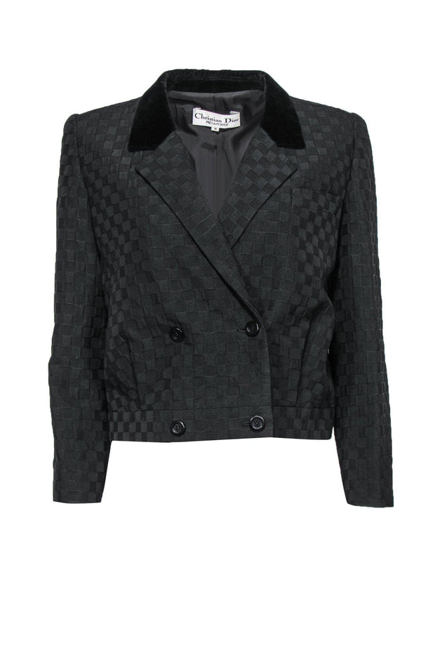 Current Boutique-Christian Dior - Black Cropped Blazer w/ Velvet Collar Sz M