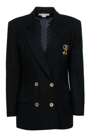Current Boutique-Christian Dior - Black Double Breasted Wool Blazer w/ Rope Bow Embroidery Sz 8