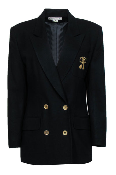 Current Boutique-Christian Dior - Black Double Breasted Wool Blazer w/ Rope Bow Embroidery Sz 8