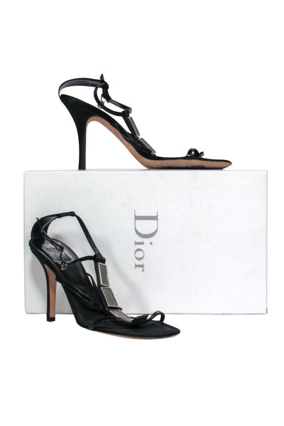 Current Boutique-Christian Dior - Black Leather "Galuchat" Sandal w/ Metal Design Sz 10