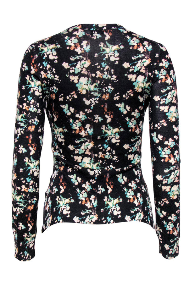 Current Boutique-Christian Dior - Black & Multicolored Floral Print Ruched Sweater Sz 6